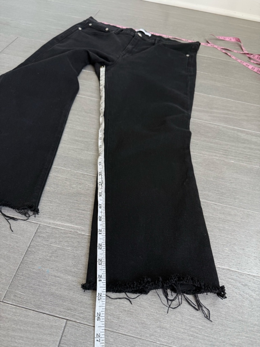 AYR The Pop Black High Rise Straight Leg Jeans Raw Hem Cropped Short 34 S Short - Picture 16 of 16